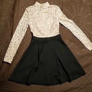 B. DARLIN 5/6 pink lace mock turtleneck dress